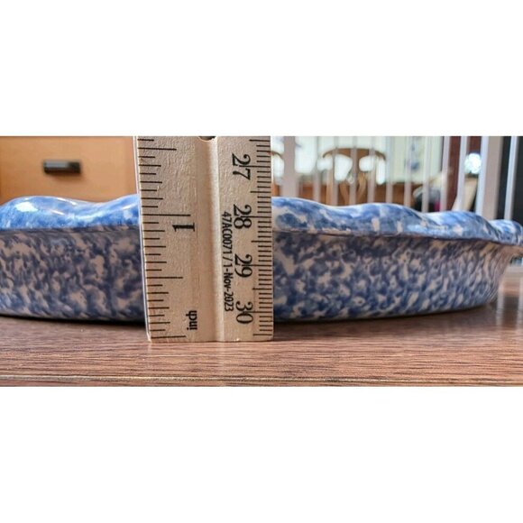 Vtg Ovenware Duck Blue White Spongeware Tart Plate Dish 11.75" Round Grandmacore - Picture 5 of 7